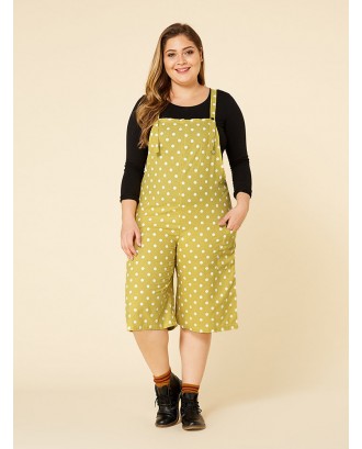 Casual Polka Dot Adjustable Strap Plus Size Jumpsuit with Pockets