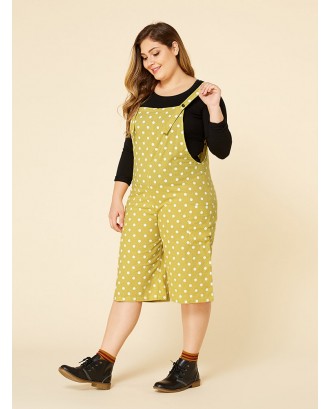 Casual Polka Dot Adjustable Strap Plus Size Jumpsuit with Pockets