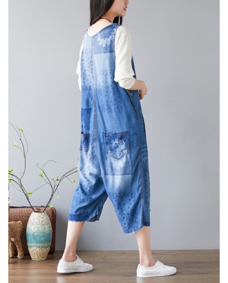 Casual Sleeveless Strap Denim Jumpsuits for Women
