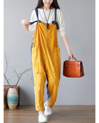 Casual Embroidered Printed Denim Jumpsuits  for Women