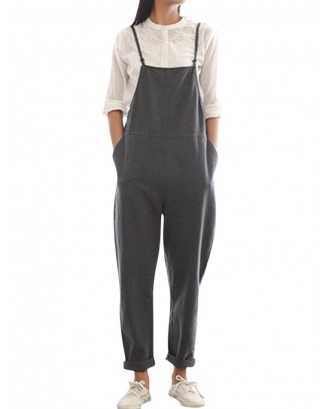 Casual Strap Sleeveless Pockets Baggy Simple Jumpsuits Overalls
