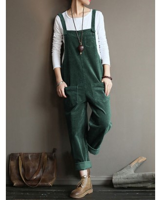 Corduroy Casual Plus Size Jumpsuits with Pockets