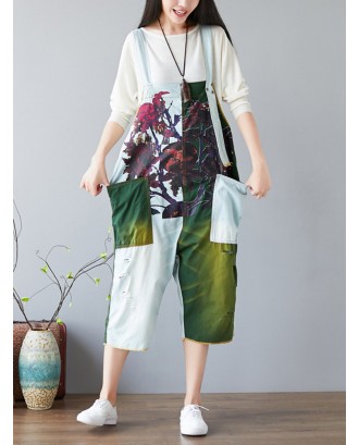 Casual Printed Colorblocked  Denim Strap Jumpsuits for Women