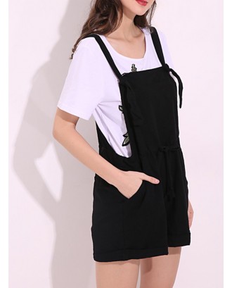 Fashion Strap Pockets Jumpsuits Shorts for Women