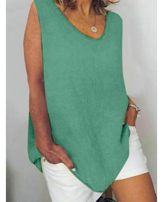 Solid Color V-neck Irregular Casual Plus Size Tank Top