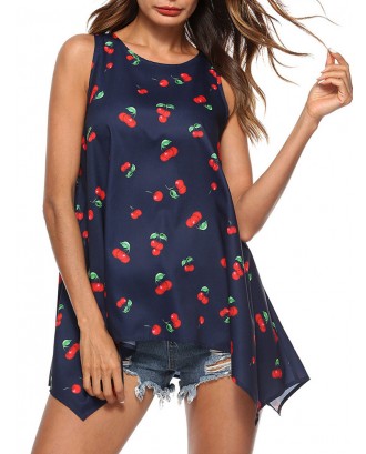 Casual Cherry Printed Tank Tops for Women