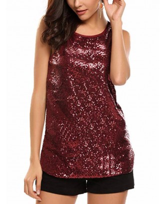 Sequins Bling Sleeveless Casual Tank Top for Women
