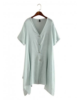 Casual Women Solid V-Neck Button Short Sleeve Cardigan