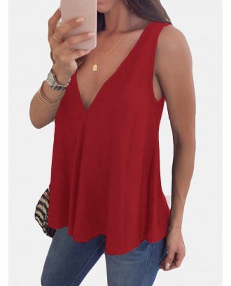Casual Pure Color V-neck Loose Tank Top