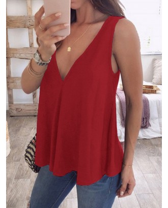 Casual Pure Color V-neck Loose Tank Top