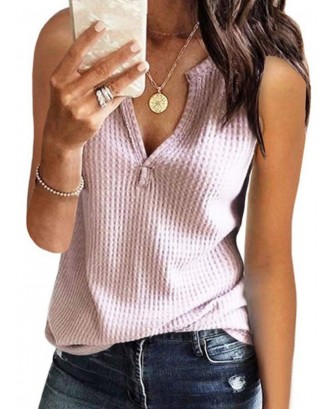Solid Color Knit V-neck Casual Tank Top