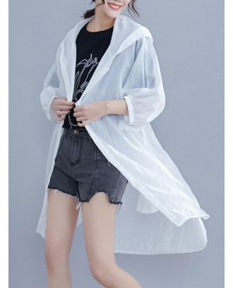 Casual Solid Color 3/4 Sleeve Hooded Kimono for Women