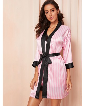 Striped Satin Belted Robe