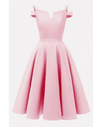 Pink Cold Shoulder Zipper Back Beautiful A Line Dress