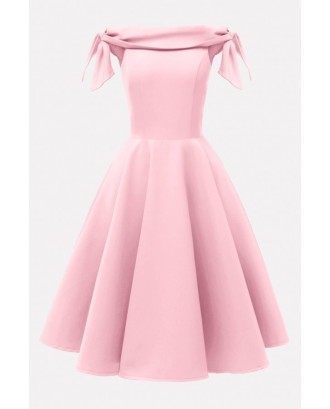 Pink Off Shoulder Zipper Back Beautiful A Line Dress