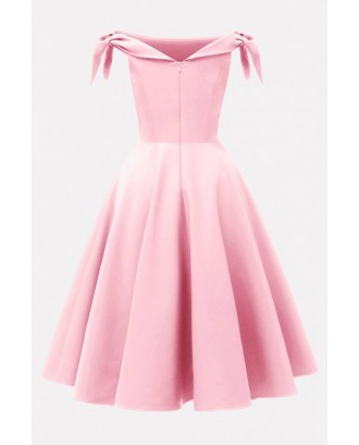 Pink Off Shoulder Zipper Back Beautiful A Line Dress