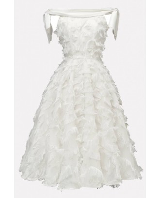 White Fringe Off Shoulder Beautiful A Line Dress