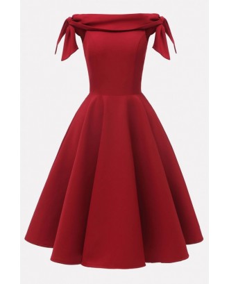 Red Off Shoulder Zipper Back Beautiful A Line Dress