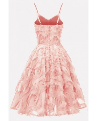 Pink Spaghetti Straps Fringe Zipper Back Beautiful A Line Dress