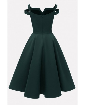 Dark-green Cold Shoulder Zipper Back Beautiful A Line Dress