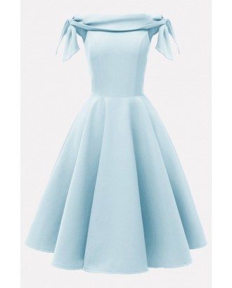 Light-blue Off Shoulder Zipper Back Beautiful A Line Dress