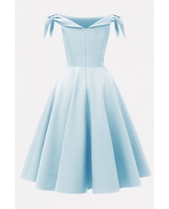 Light-blue Off Shoulder Zipper Back Beautiful A Line Dress