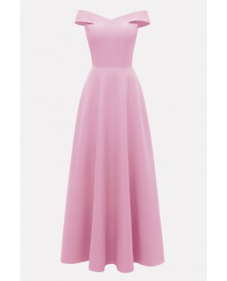 Pink Off Shoulder Zipper Back Beautiful Maxi Dress