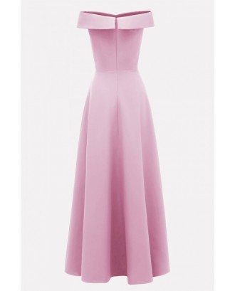 Pink Off Shoulder Zipper Back Beautiful Maxi Dress
