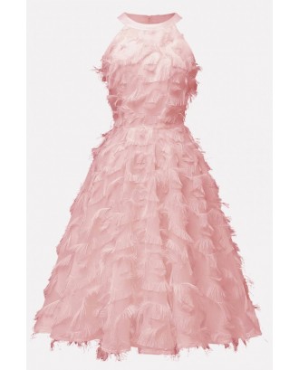Pink Fringe Sleeveless Beautiful A Line Dress