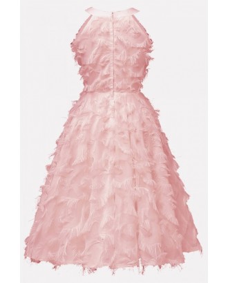 Pink Fringe Sleeveless Beautiful A Line Dress