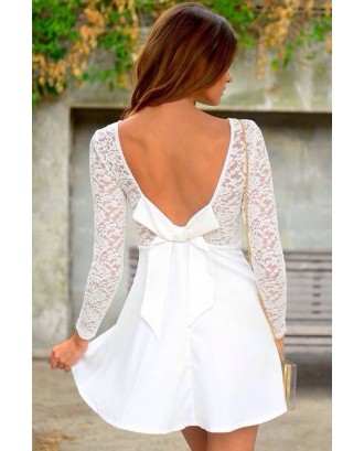 White Bow Decor Lace Detail Beautiful Party Dress