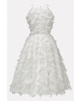 White Fringe Sleeveless Beautiful A Line Dress