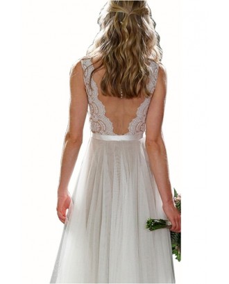 White Lace Deep V Neck Backless Beautiful Maxi Party Dress