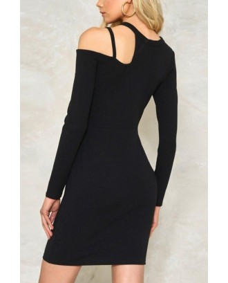 Black Cutout Long Sleeve Asymmetric Beautiful Bodycon Party Dress