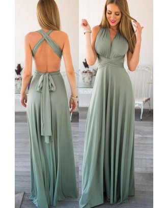 Crossed Backless Pleated Convertible Beautiful Maxi Party Dress