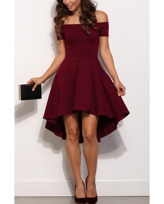 Dark Red Off Shoulder Beautiful High Low Party Dress