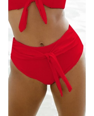 Red Knotted High Waist Beautiful Swimwear Bottom