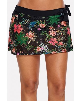 Black Floral Printed Hollow Out Skirted Beautiful Swimsuit Bottom