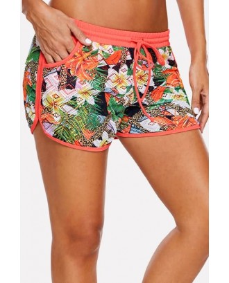 Coral Floral Hollow Out Drawstring Dolphin Shorts Beautiful Swimsuit Bottom