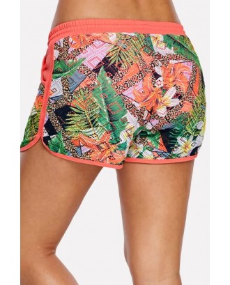 Coral Floral Hollow Out Drawstring Dolphin Shorts Beautiful Swimsuit Bottom