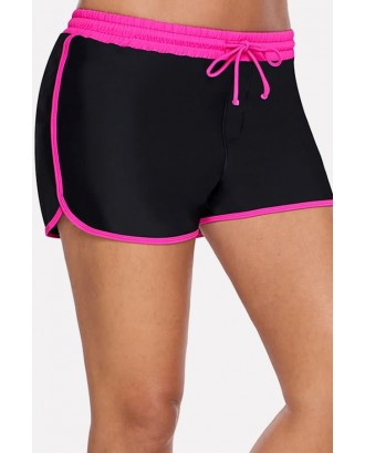 Hot-pink Drawstring Ringer Shorts Active Swimsuit Bottom