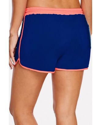 Blue Drawstring Ringer Shorts Active Swimsuit Bottom