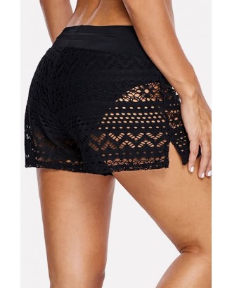 Black Hollow Out Lace Crochet Drawstring Shorts Beautiful Swimsuit Bottom