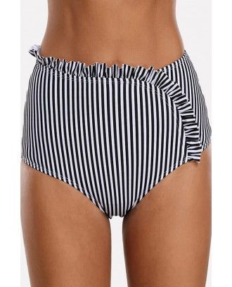 Black-stripe Ruffle Trim High Waist Beautiful Swim Swimwear Bottom