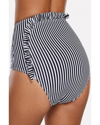 Black-stripe Ruffle Trim High Waist Beautiful Swim Swimwear Bottom