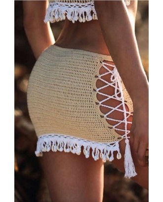 Apricot Crochet Lace Up Side Shell Beautiful Swim Skirt
