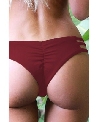 Dark-red Strappy Scrunch Butt Thong Beautiful Swimwear Bottom