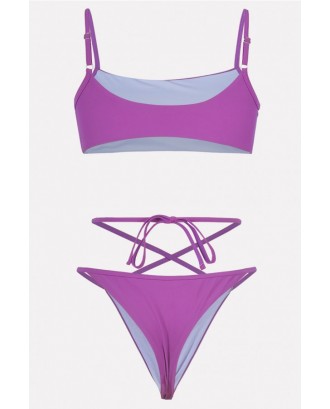 Purple Spaghetti Straps Crisscross High Cut Thong Beautiful Swimwear