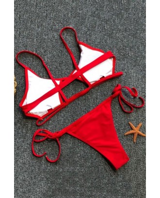 Red Cutout Caged Tie Sides Beautiful Thong Swimwear Swimsuit