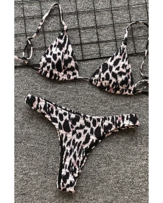 Leopard Spaghetti Straps Padded Triangle Beautiful Thong Swimwear